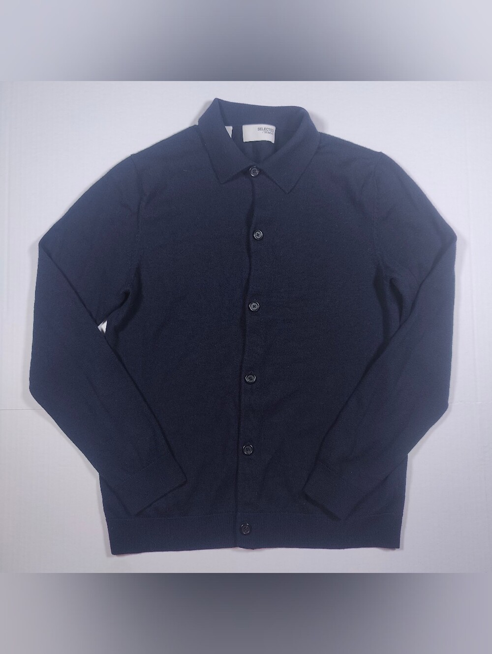 Selected Homme Men's Navy 100% Wool Button Down Knit Sweater Jacket Size M
